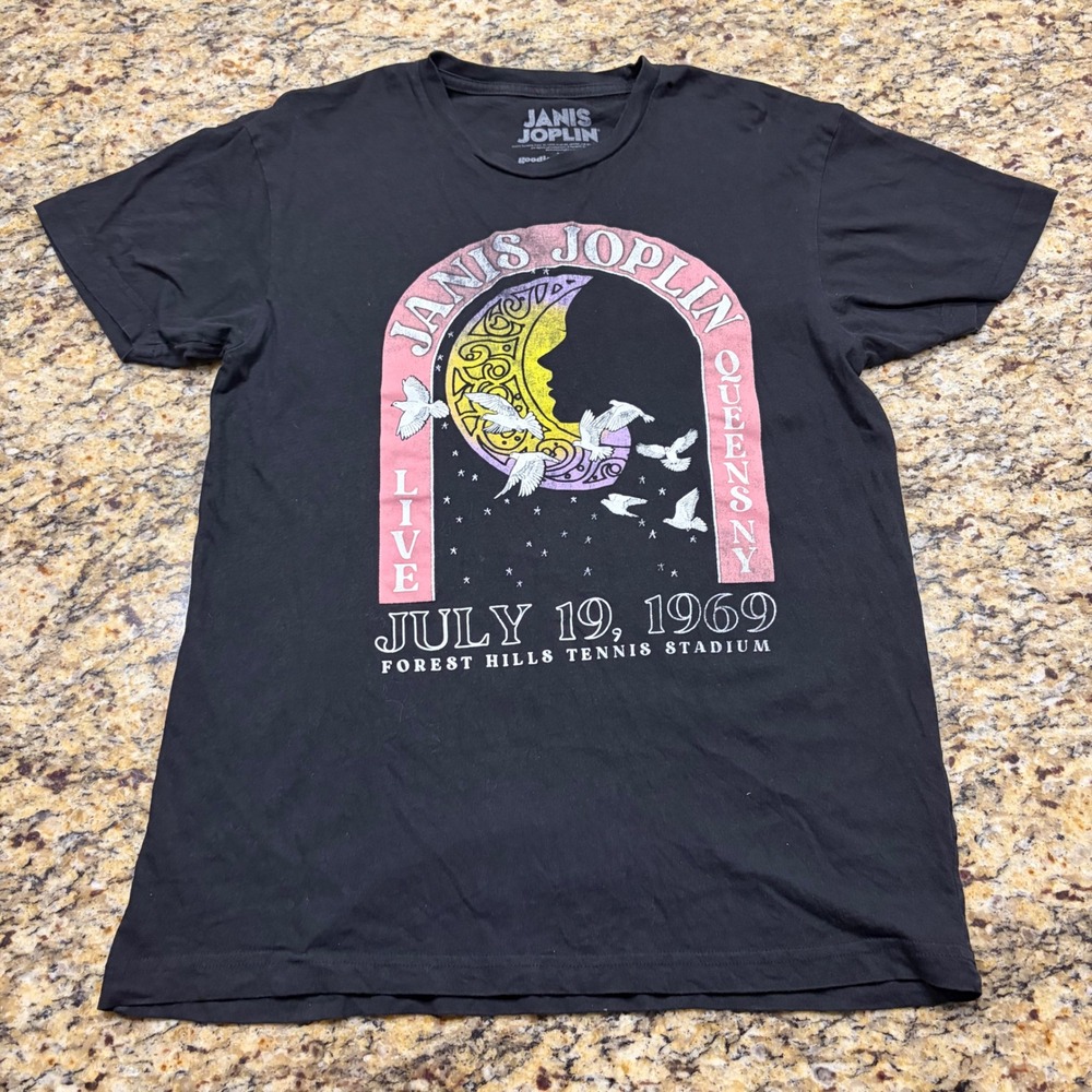 Janis Joplin Live 1969 Forest Hills Queens NY Graphic T-Shirt Black Medium